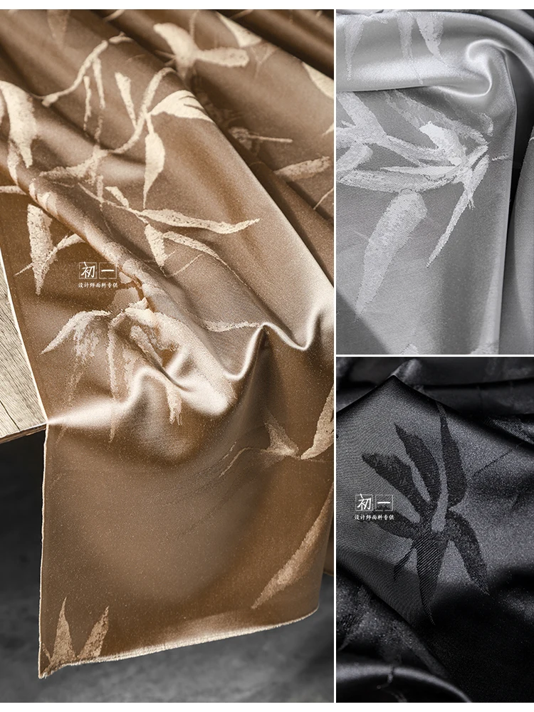 

Ацетатная атласная жаккардовая ткань с бамбуковыми листьями для китайского стиля, бамбуковая текстура, юбка, дизайнерская одежда Hanfu, ткань для шитья своими руками