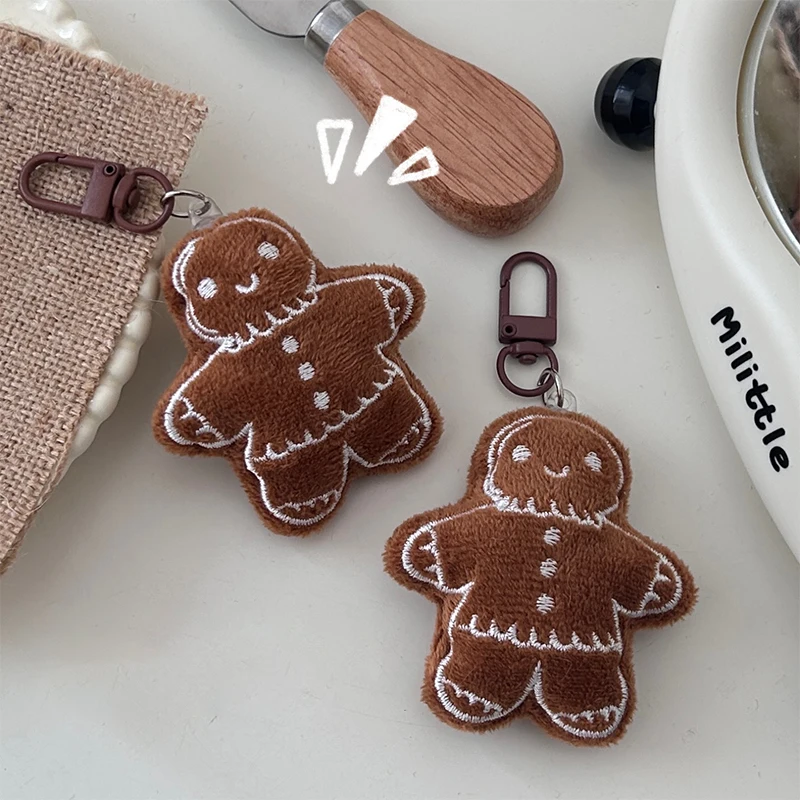 Cute Fabric Gingerbread Man Keychain Christmas Simulation Food Toy Pendant Ins Schoolbag Charm Hanging Accessories Xmas Gift