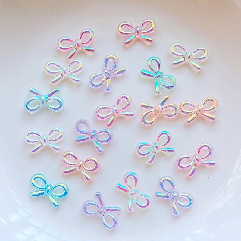 100Pcs New Cute Mini Shiny Bow Resin Figurine Crafts Flatback Cabochon Ornament Jewelry Making Hairwear Accessorie