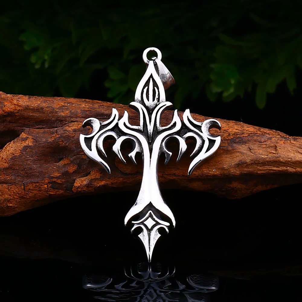 Vintage 316L Edelstahl Flamme Kreuz Anhänger Halskette Hip Hop Mode Casting Männer Halsketten Partei Schmuck Geschenke Dropshipping