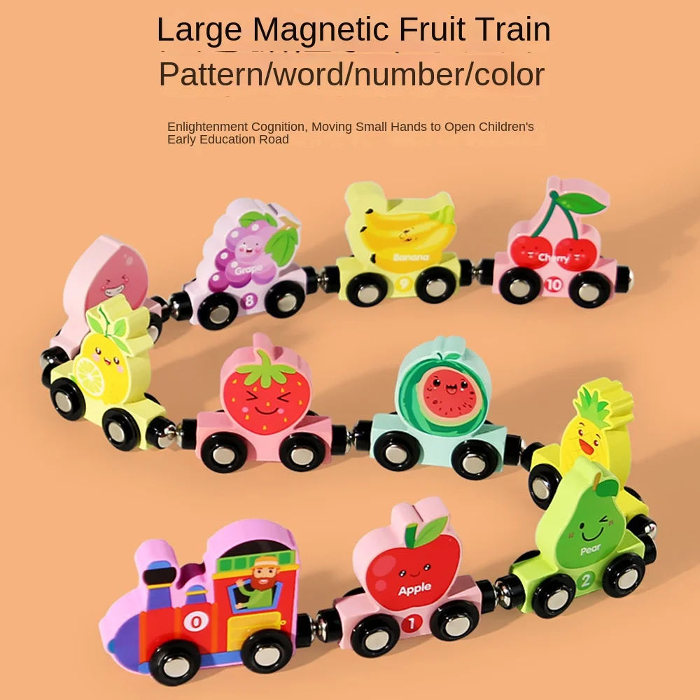 Number /Animal/Fruits/Dinosaur Magnetic Wooden Train Toys Mathematical Operation Exercises Montessori Number Train Set