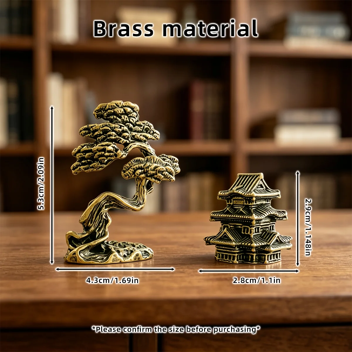 2 exquisite brass miniature sculptures for the welcoming pine pavilion, with a Zen-like Chinese style shape