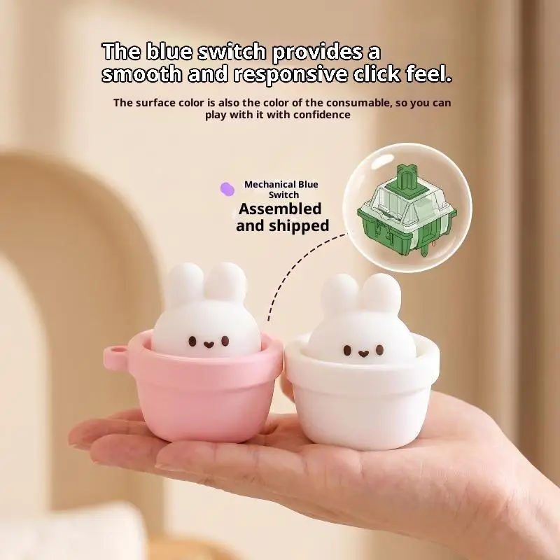 3D Printed Rabbit Keycap Clicker Keychain Soft Touch Kawaii Bag Pendant Unique Gift for Gamer Keyboard Collectors