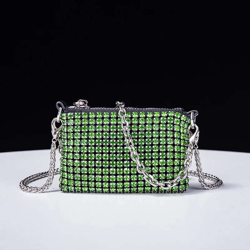 Mini Bolso pequeño de diamantes de imitación brillantes para mujer, monedero de cadena corta, Asa de bolso de tarjeta pequeña, diseño de monedero, carga manual