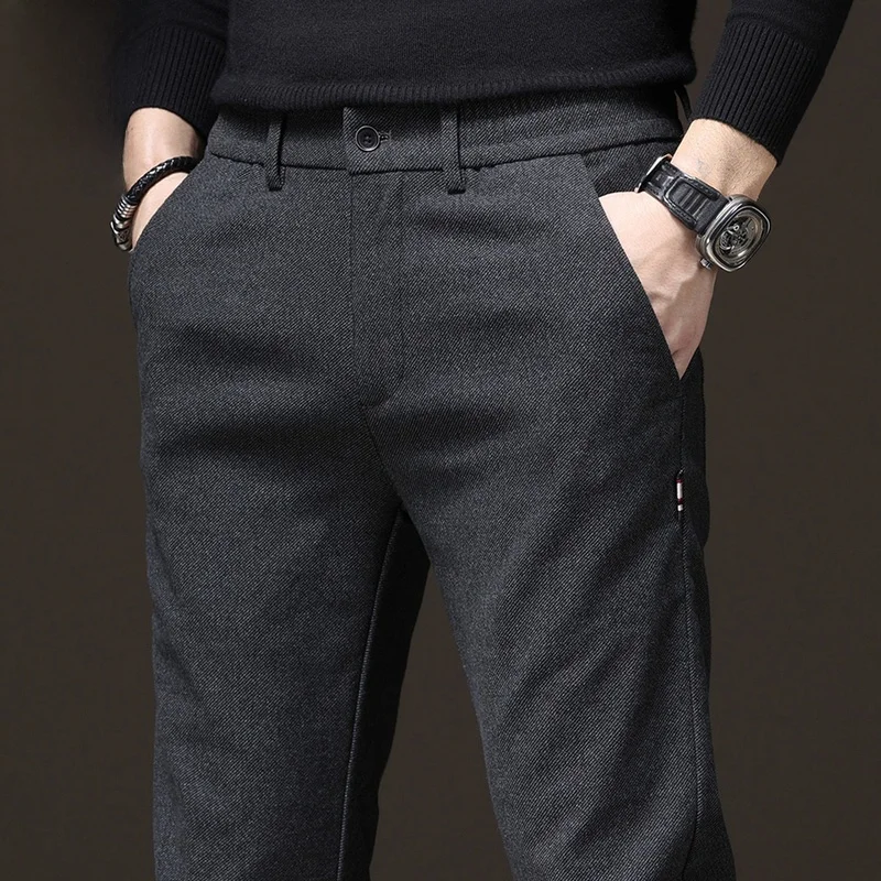 

ay Tweed Slim Fit Men's Casual Pants Spring New Sle Faionable Long Trousers Brand Youth Active Sle Polyester ...