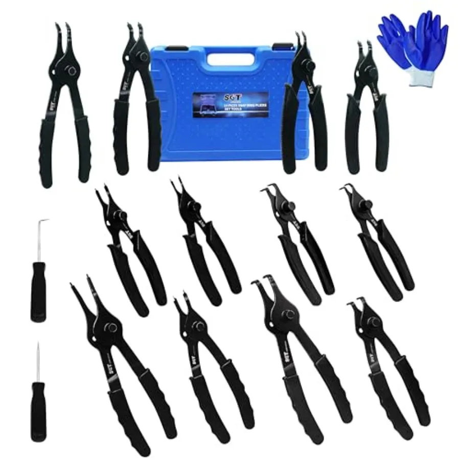 

SGT 14pc Snap Ring Pliers SetInternal and External Circlip Pliers with 45°/90° Bent and Straight Pliers Hook and Pick Heavy Dut