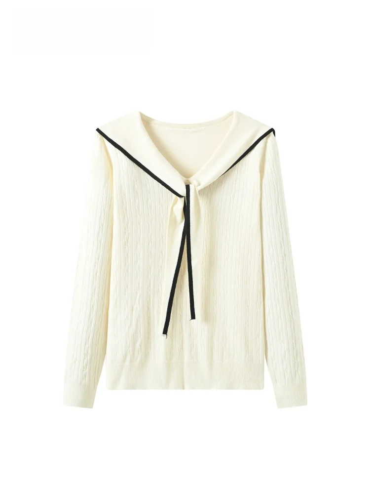 

CaraCLUB plus Size Knitwear Long Sve Navy Collar Women Early Autumn New Sle Meat Concealing Slimming Versatile Top