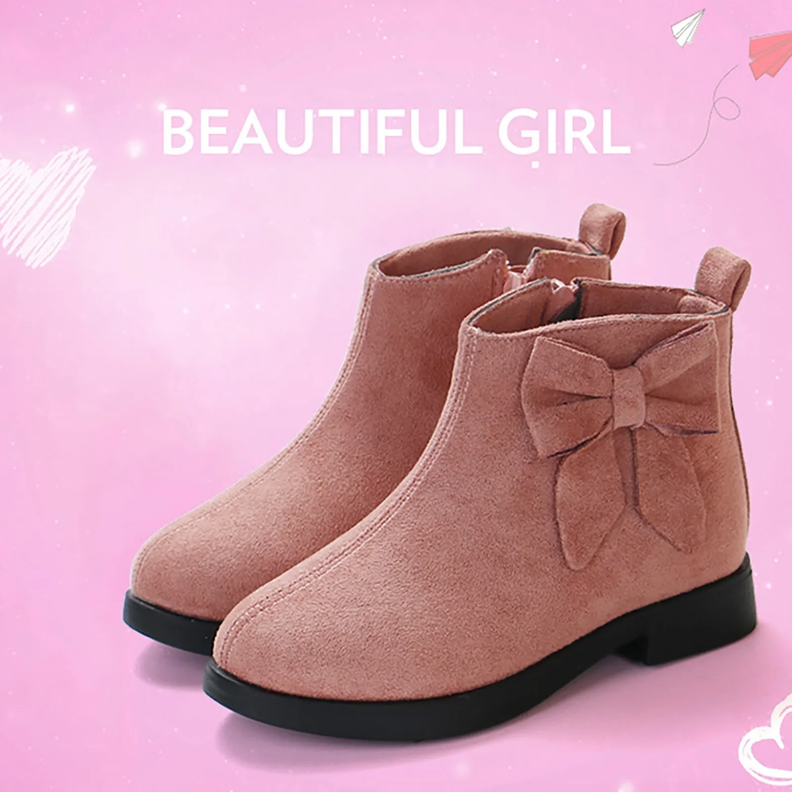 

Girls Princess Boots Kids Ankle Boots Leather with Bow-knot Sweet Warm Cotton Children Rubber Boots Fur Lining Snow Boots Shoes