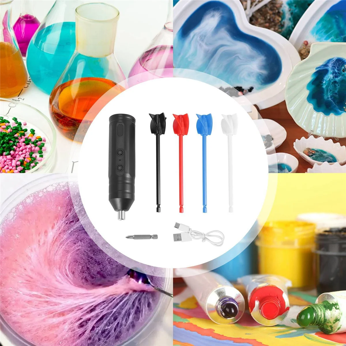 

【Горячая распродажа!】смеситель для эпоксидной смолы, ручные инструменты для смешивания смолы для перемешивания смолы - электрическая мешалка с 4 лопастями