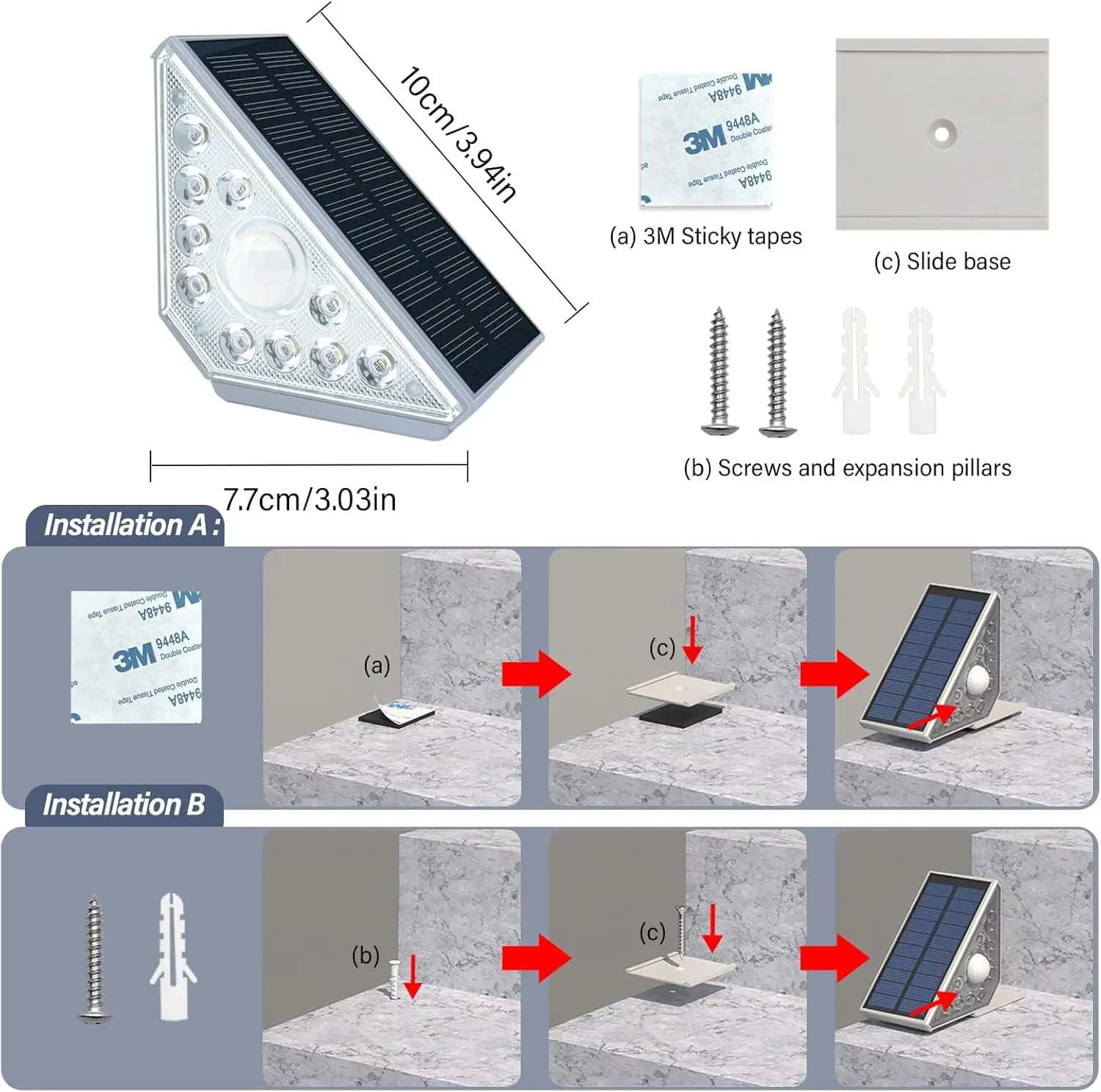 Motion Sensor Solar Stair Lights Outdoor Solar Step Lights For Outside 550lm Super Bright Warm LED Solar Powered For Porch Yard