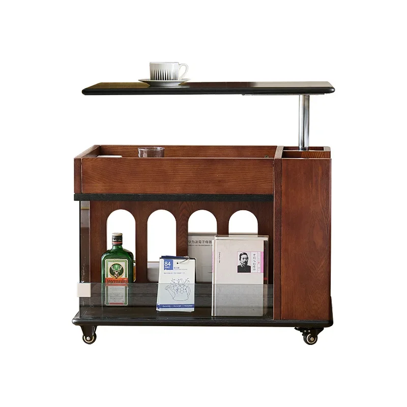 

medieval trolley, solid wood living room coffee table, storage red oak rack, simple, movable side table