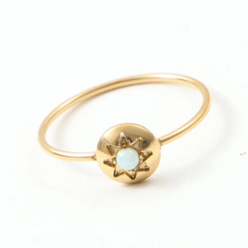 High End PVD Fashion Vintage Moonstone Star Ring Titanium Steel Rings for Women No Fade Jewelry