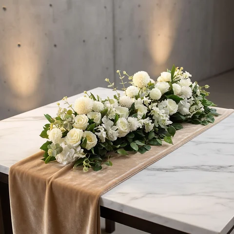Flower Artificial Wedding 100cm Luxury White Rose Artificial Flower Row Wedding Table Centerpiece Flowers Backdrop Wall Arches Decor Party Stage Floral