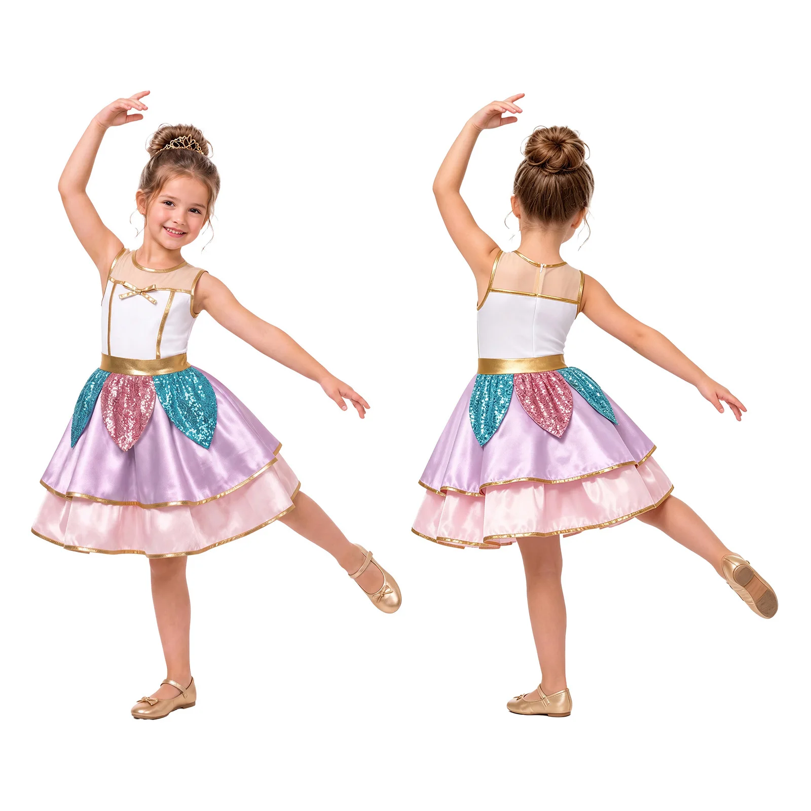 Kids Girls Fairy Princess Party Dress Sleeveless Mesh Metallic Sequin Peplum Satin Dress Movie Characters Theme Party Costume
