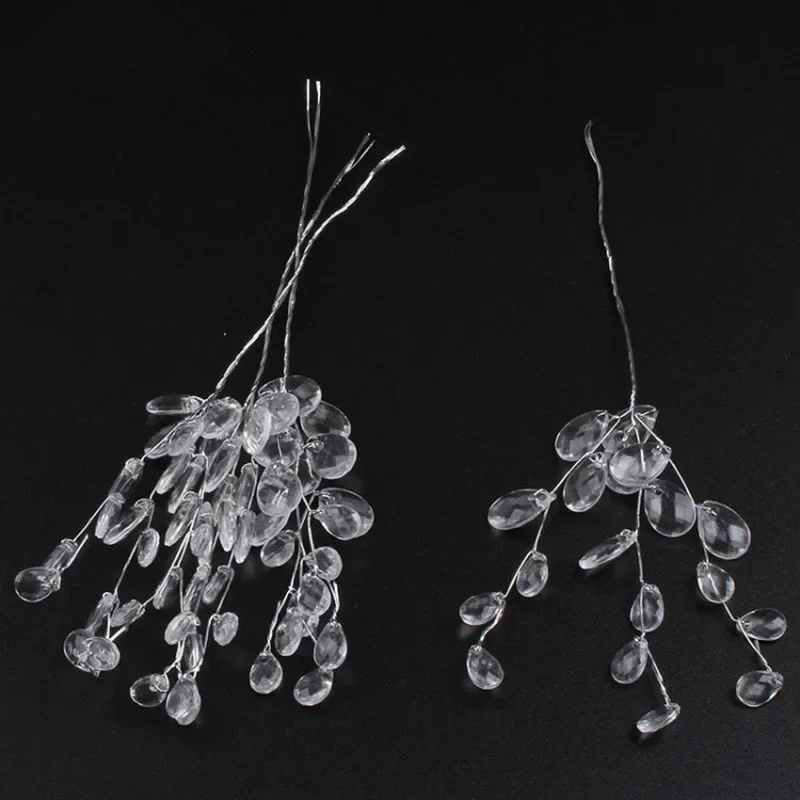 10Pcs Acrylic Flower Branch White Pink Flower String Crystal Artificial Flowers DIY Wedding Garland Headdress Party Home Decor