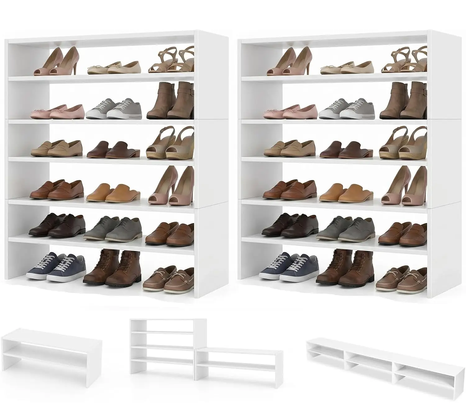 6-Tier Stackable Shoe Rack Shelf Storage Organizer For Closet Entryway Garage, 2 Pack White, Customized