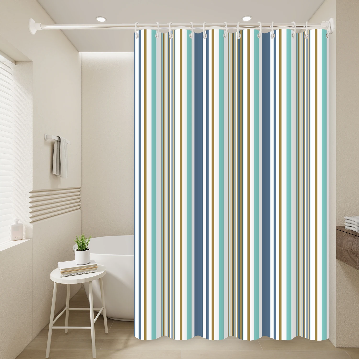 1 Stück Romantischer Streifen-Kunstdruck Geometrischer Duschvorhang Wasserdichter PEVA Moderner Minimalistischer Badezimmer-Dekor