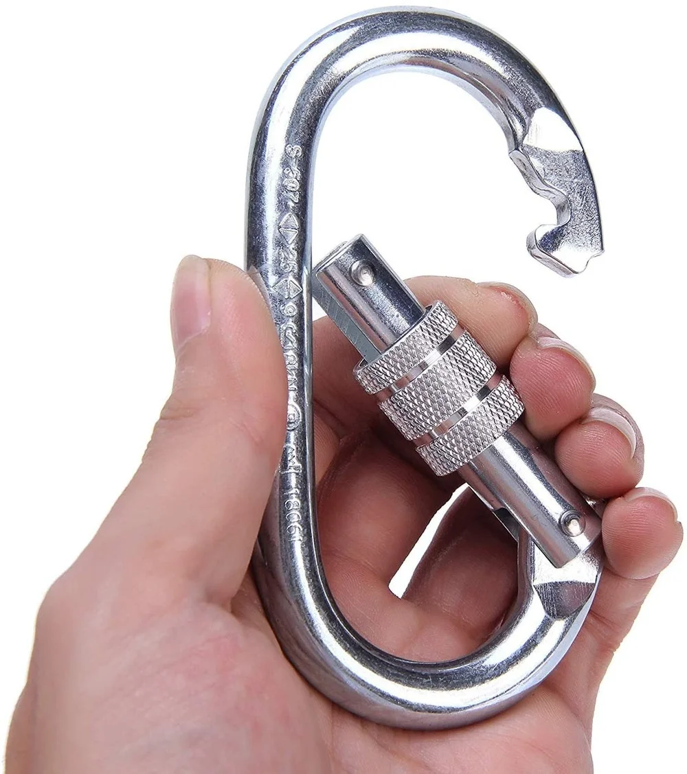 Steel Locking Carabiner Clips, O Shape Ring, Heavy Duty Carabiner for Yoga Hammock, Camping, Hiking, Outdoor and Gym, 25kN