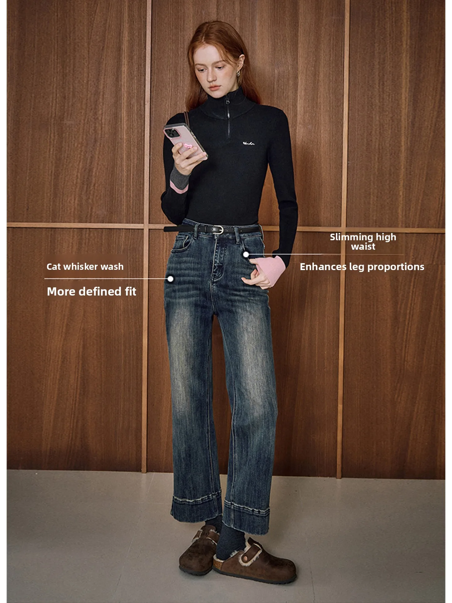 Retro Faded Midnight Blue Jeans Women's Winter New Casual Straight Leg Pants Slimming Comfortable Cotton Polyester Blend