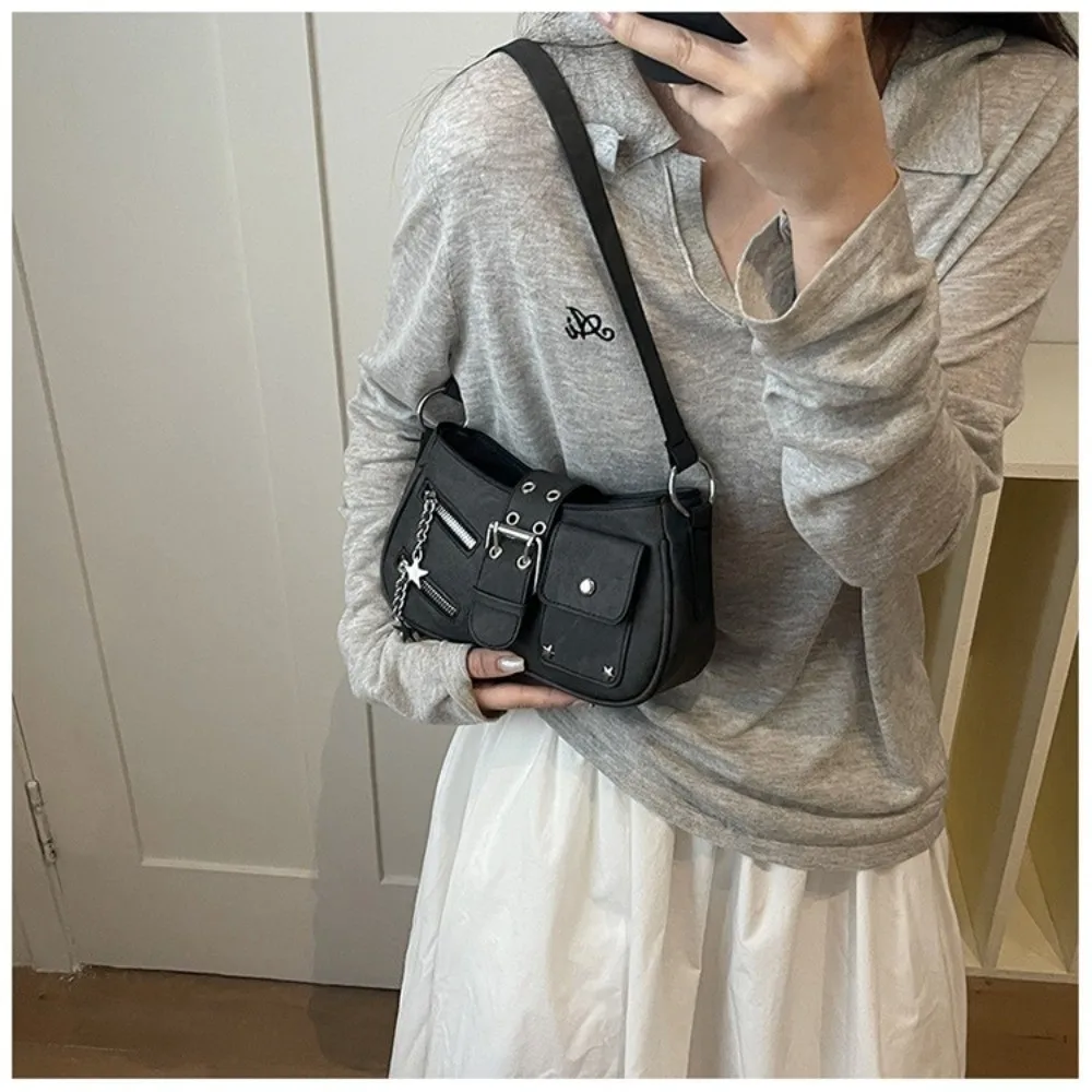 Retro PU Leather Underarm Bag Versatile Casual Tote Bag Rivet Star Design Handbag For Women