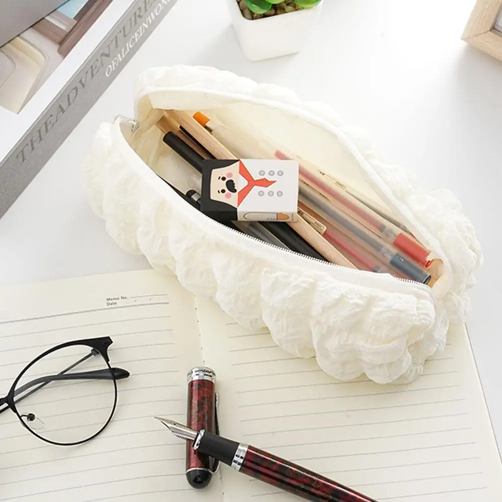 Super Cute Cream Puff Pencil Bag, Large Capacity, Soft, Simple, and Dirty-Resistant Stationery Bag for School and Office Supplie