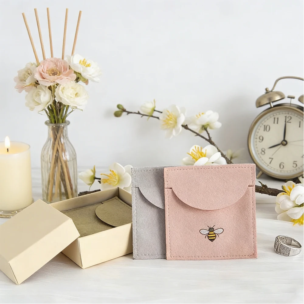 

100 Bulk Baby Blue Suede Microfiber Jewelry Pouch Personalization Logo Small Size Envelope Packaging Pouch For Necklace Bracelet