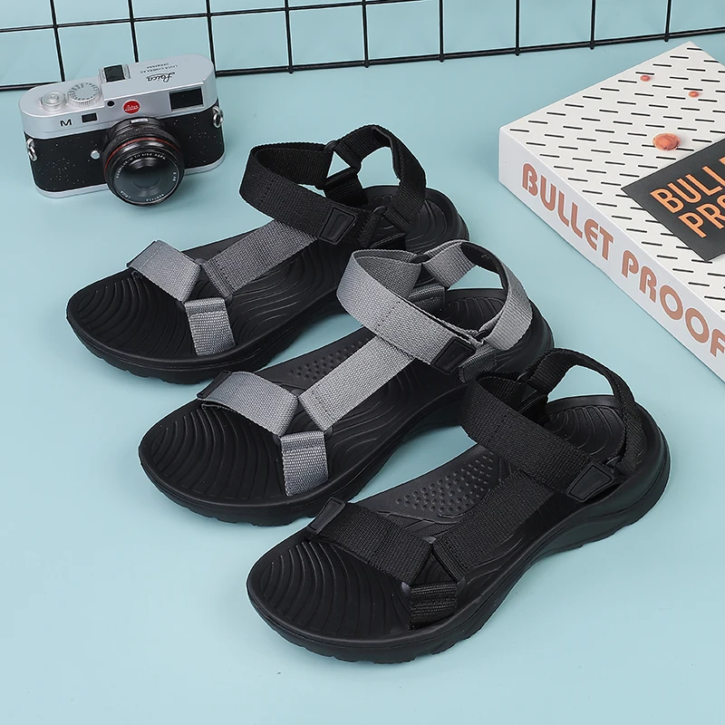 Mens Sandals Summer Thick Bottom Comfortable Slippers Solid Color Canvas Lightweight Men's Sandals One Slippers 39-46#