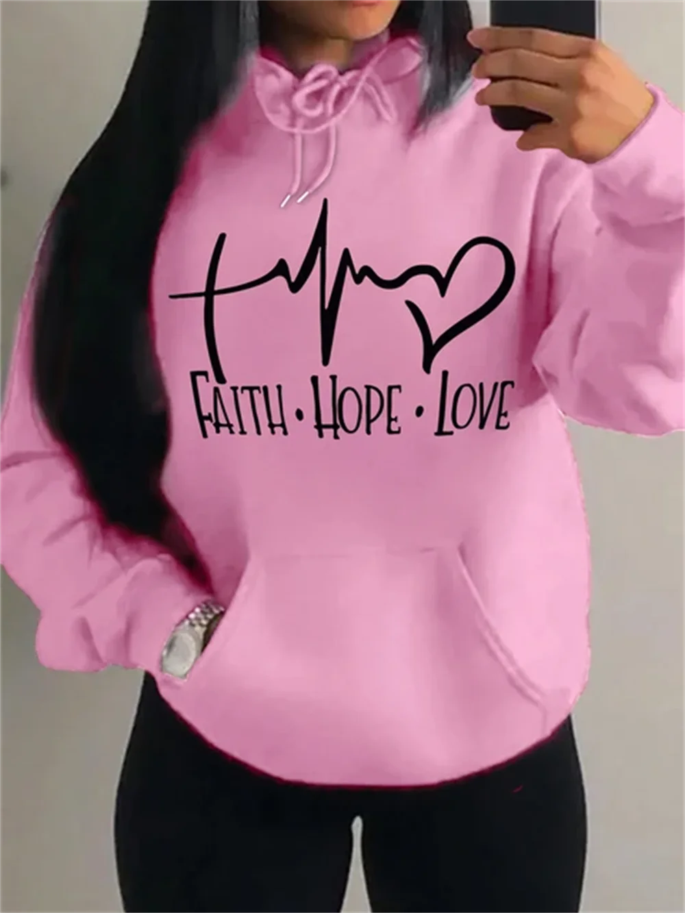 Faith Hope Love Letter Graphic Women Hoody Street Casual Loose Sweatshirt Autumn Fashion Jacket Pullover Clothing Loose Hooded