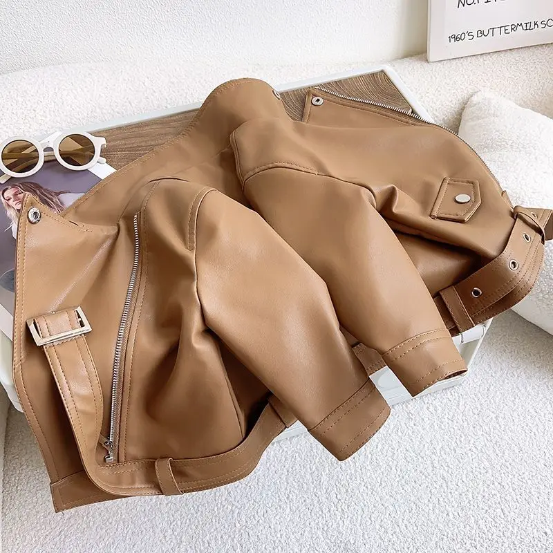 Boys Classic PU Leather Jackets Children Girls Handsome Biker Style Coat Spring Autumn Casual Outerwear for Kids 2-10 Years Old