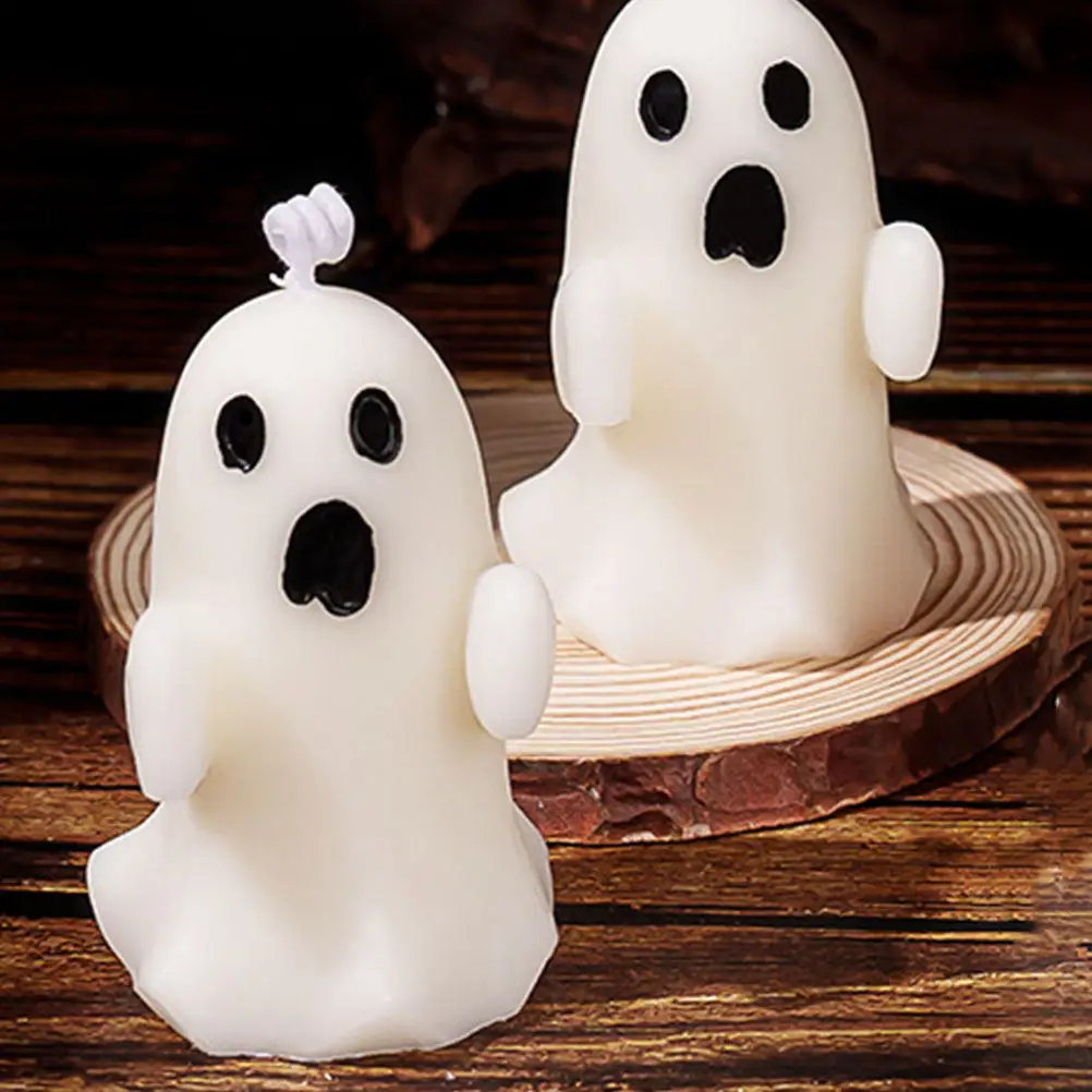 2Pcs Halloween Ghost Candles Reliable Material Fine Workmanship Adorable Scented Room Decor Spooky Tea Light Ghost Candles