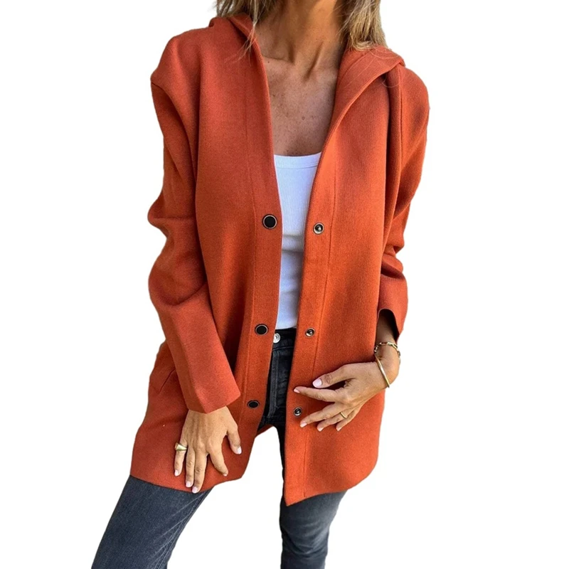 

Fashion Women Long Jacket With Pockets Hooded Coat Female Long Sleeve Button Outerwear Tops