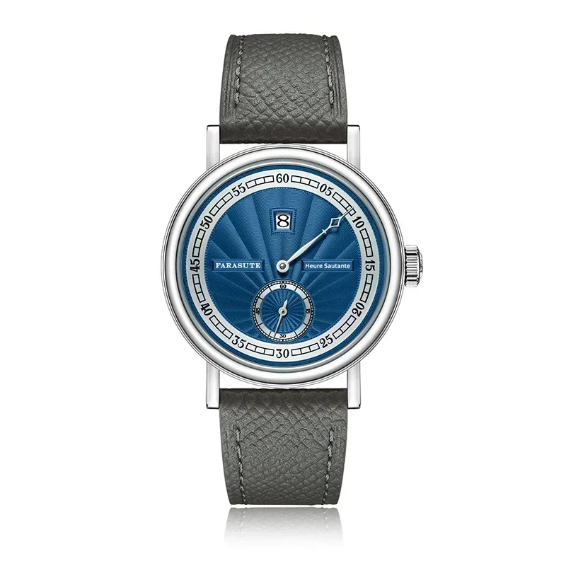 FARASUTE 38mm Watch Men Guilloche Dial Jump Hour Luxury Automatic Mechanical Wristwatch Sapphire Crystal Small Second Dial