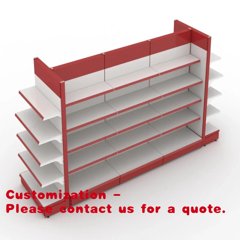 custom.Heavy Duty Metallic Double-Sided Supermarket Shelf Storage Rack with Large Capacity and Space Saving Design