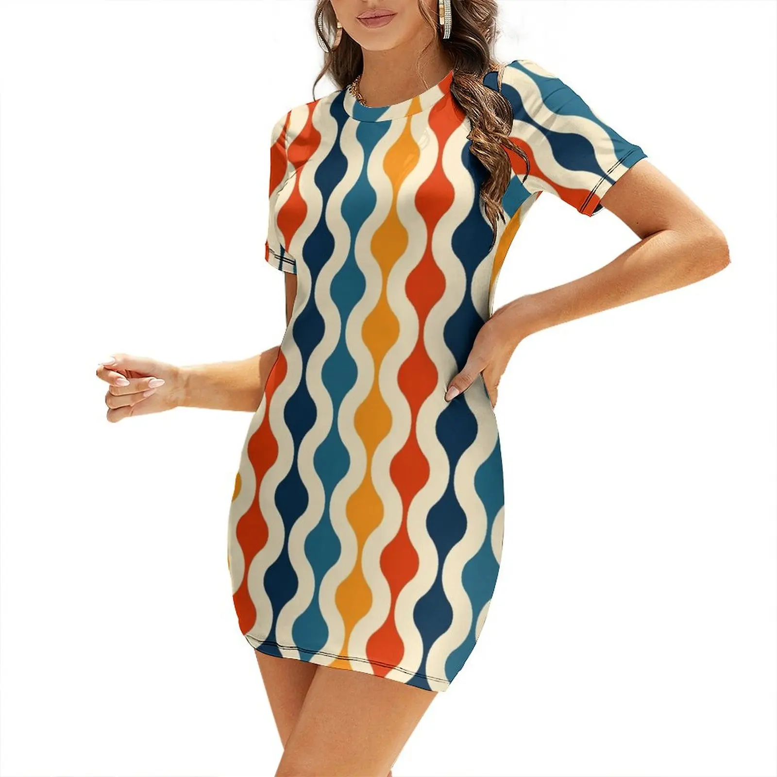 

Groovy 70's pattern Short Sleeved Dress dress Clothing female Summer dresses for women Dress