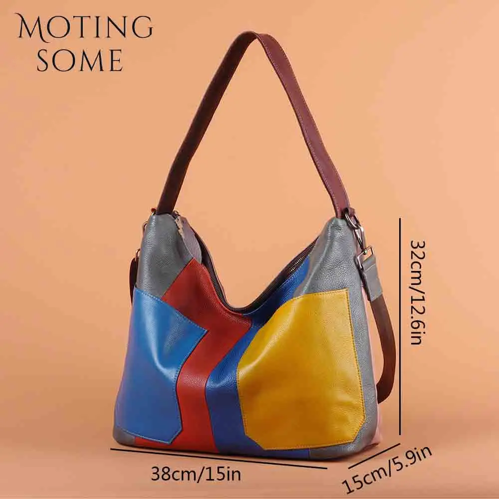 Motingsome borsa retrò spaziosa per le donne borse a tracolla oversize in vera pelle di lusso a tracolla Casual Tote in pelle bovina