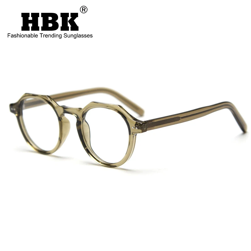 HBK New Round Vintage Acetate Frame Glasses Men Fashion Polygon Brand Design Optical Frames Women Business Universal Eyewear