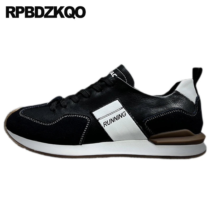 Letter Lace Up Sport Round Toe Sneakers Patchwork Trainers Flats Running Athletic Comfy Popular Men Nubuck Cow Leather Shoes