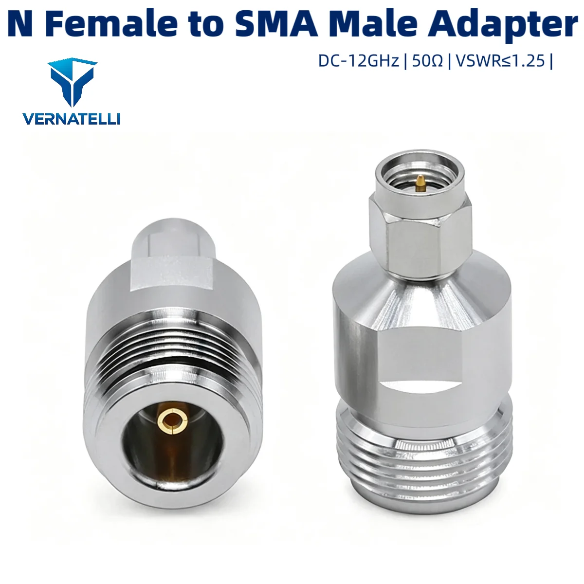VERNATELLI -N Female to SMA Male Adapter N/SMA-KJ-2 50 Ohm Tri-metal Plating One-piece Body 12GHz Low VSWR RF Coaxial Connector