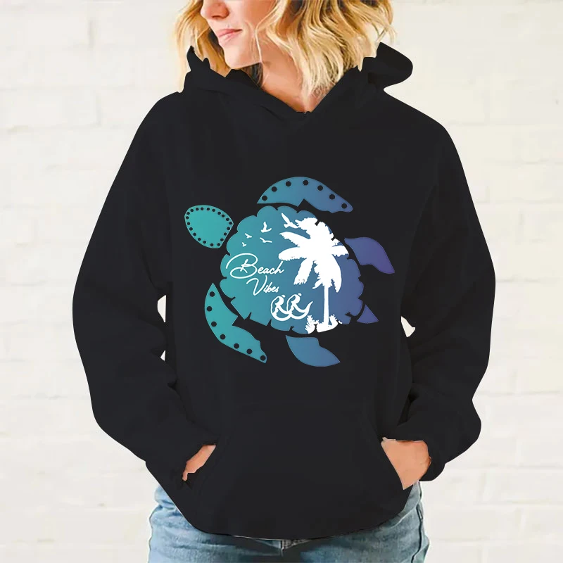 New Sea Turtle Beach Vibes Printed Pullover Fashion Women Men Hoodies Long Sleeve Casual Hooded Sweatshirt