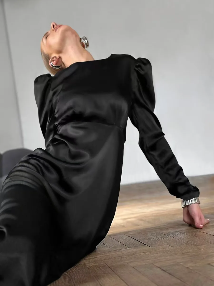 مثير فقاعة الساتان Sve جولة Ne الدكتور ماتي اللون الخريف عالية الخصر ألف خط تنورة طويلة Sve ort Dr تخفيف Sle