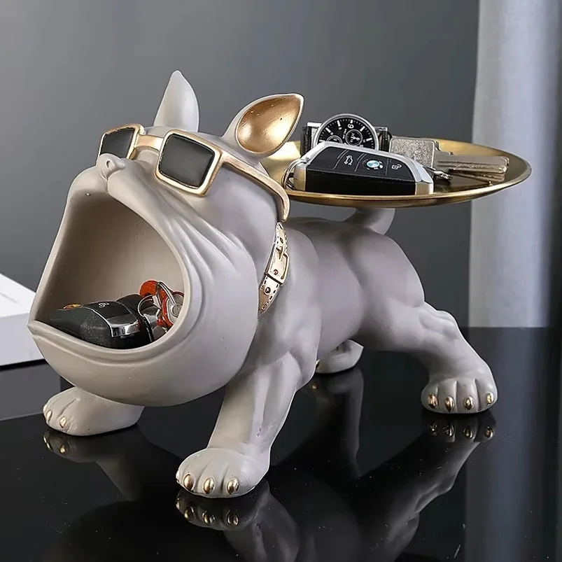 30cm/11.8inch Home Decor Bulldog Figurine Dog Statue Key Storage Box Animal Ornament Resin Craft Art Figurine Puppy Sculpture