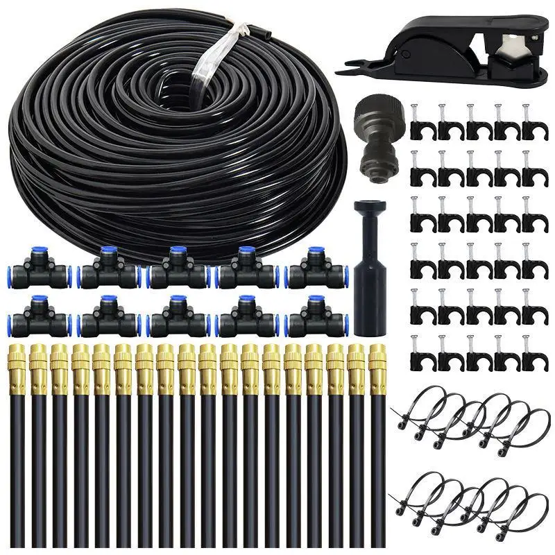 Outdoor Cooling Mist Irrigation Kit 5/10/15/20M Water Tube with Brass Atomizer Nozzles for Poolside Patio Garden