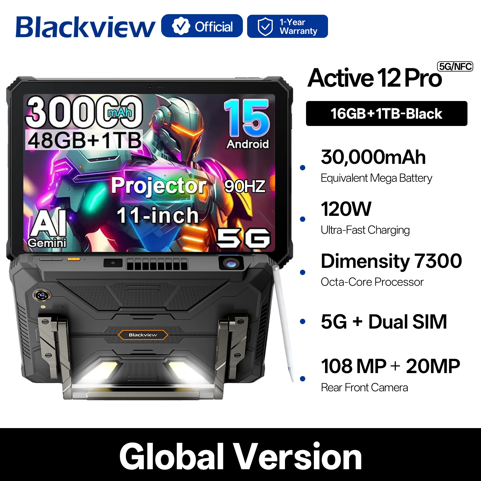 Blackview Active 12 Pro 11 Tablet 16GB 1TB 5G