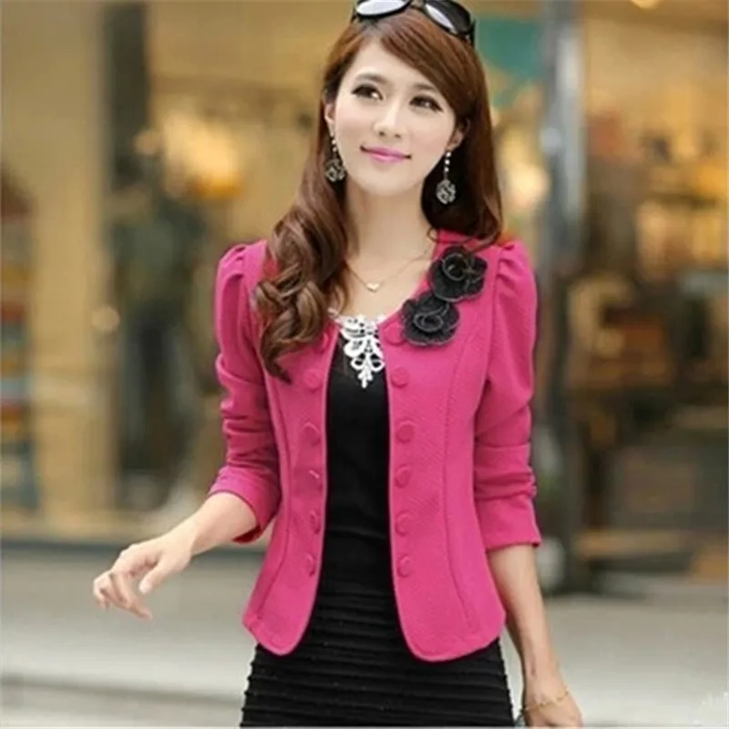 Rose Spring Women Floral Blazer Bow Brand White Short Blaser Female Large Plus Size Tops Long Sleeve XXL Feminino Work Wear Suit