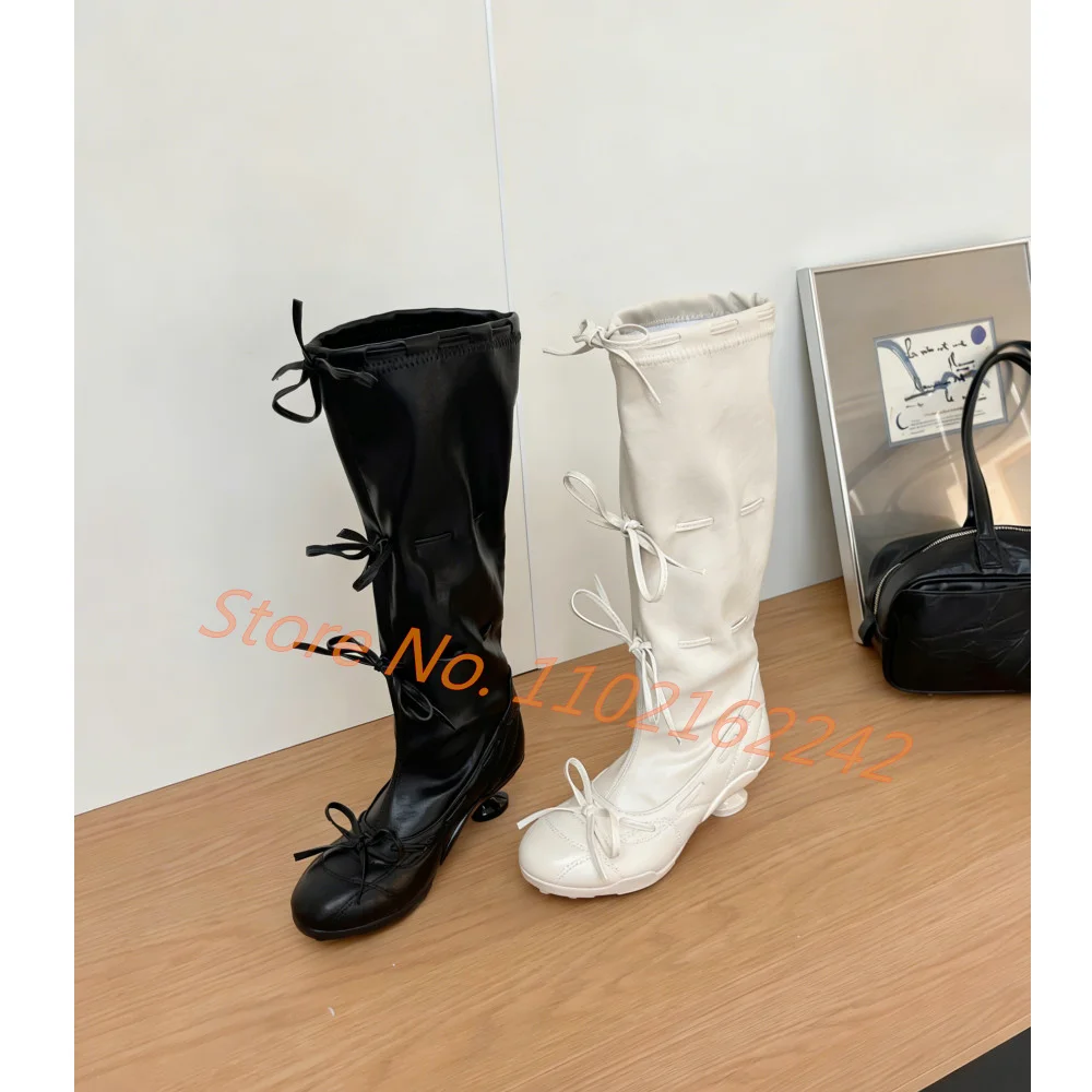 Bow-Tie Ballet Knee-High Boots Women'S Round-Toe Low-Heeled Leather Stretch Boots Fashion Runway Summer Modern Women'S Boots 46 view 4