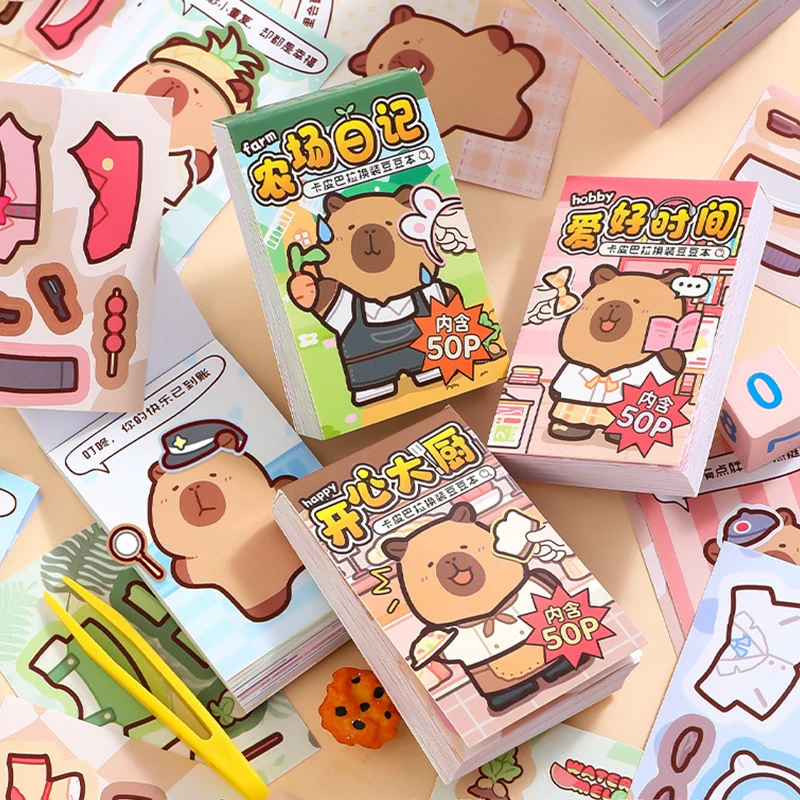 50Pcs Kawaii Capybara Dressing Stickers Cartoon Multi-purpose Multifunctional Handbook Stickers Cute DIY Decoration Stickers