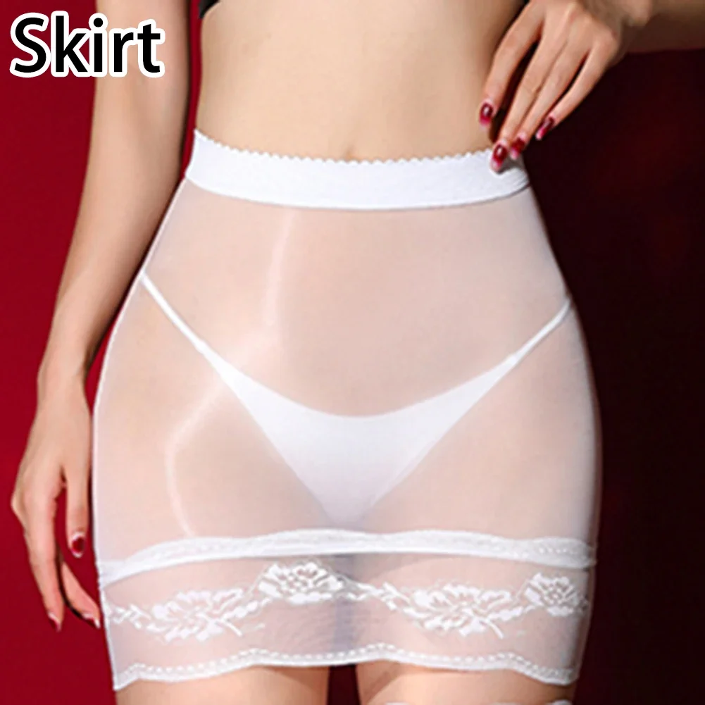 

Oily Hip-covering Skirt Women Sexy Lace See-Through Tight Stockings Lingerie Teddies Bodystockings Female Sexy Porno Underwear