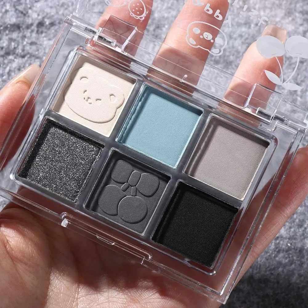 Waterproof 6 Color Eyeshadow Palette Portable Shimmer Black Eye Pigments Brighten Highlighter Blue Smoked Eye Shadow Girls