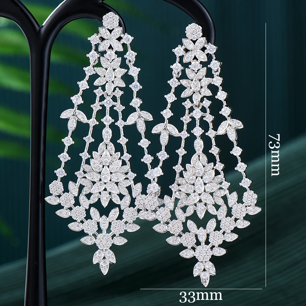 GODKI 73MM Luxury Long Tassels Saudi Dangle Earrings For Women Wedding Cubic Zircon Crystal CZ Dubai Indian Bridal Earrings