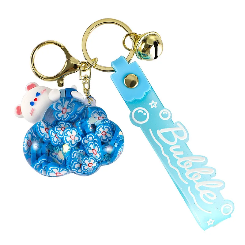 2025年ミンソ新作オイル入りクラウドベア、サンドボトル、キーホルダー、車用ペンダント、キーホルダー、スクールバッグペンダント